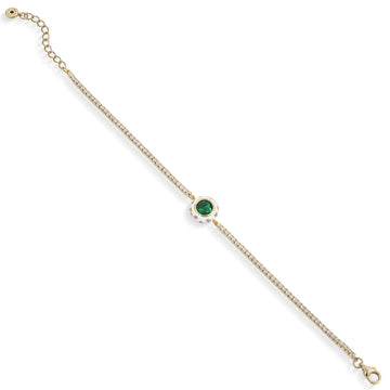 Pulseras finas cadena de circonitas con gema central verde