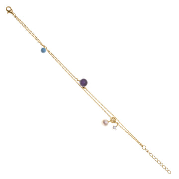 Pulseras finas de plata bañada en oro con bolas multicolor