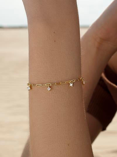 bracelets fine silver with zirconias pendants style chain gold plated