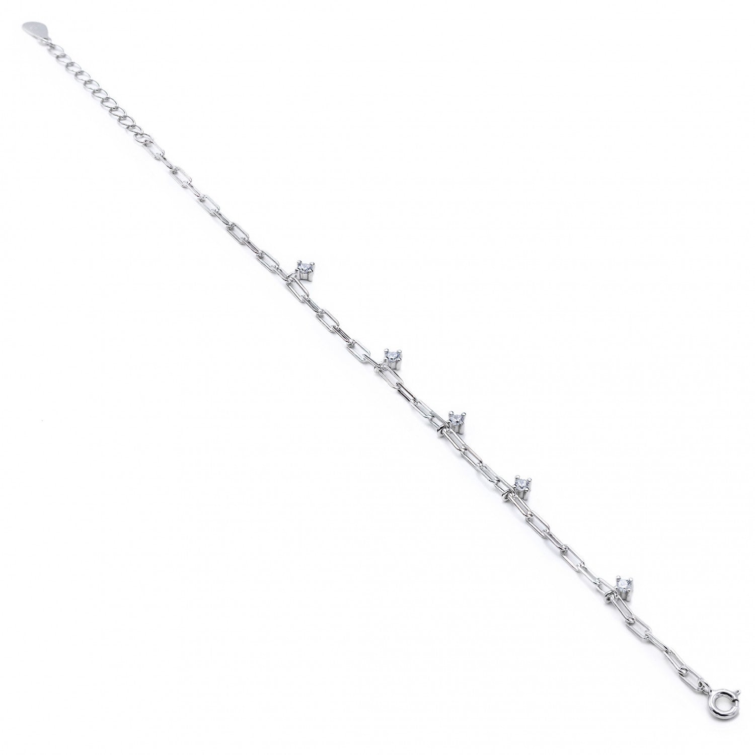 Pulseras finas de plata con circonitas colgantes estilo cadena-LINEARGENT