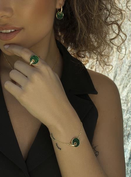 Pulseras finas formadas por malachite y circonitas-LINEARGENT