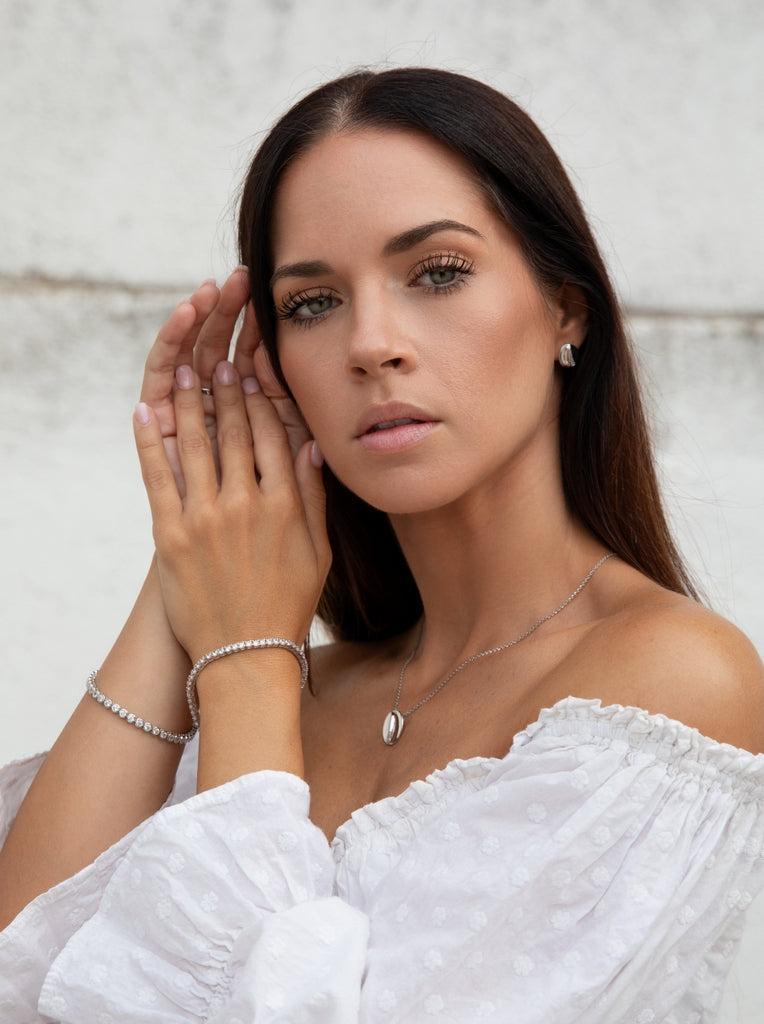 Pulseras riviere de plata con circonita talla radiante