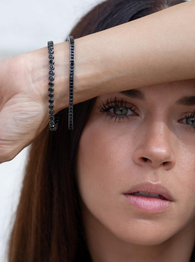 bracelets riviere de argent avec zircons noir