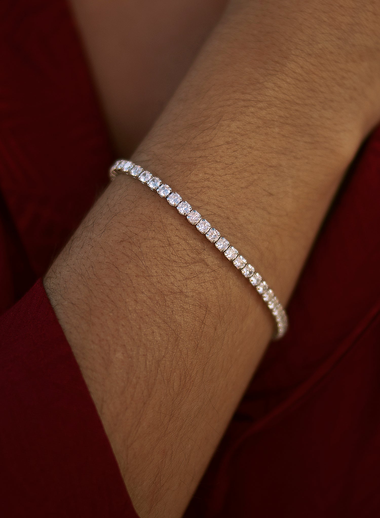 Sterling silver riviere bracelets with radiant cut zirconia
