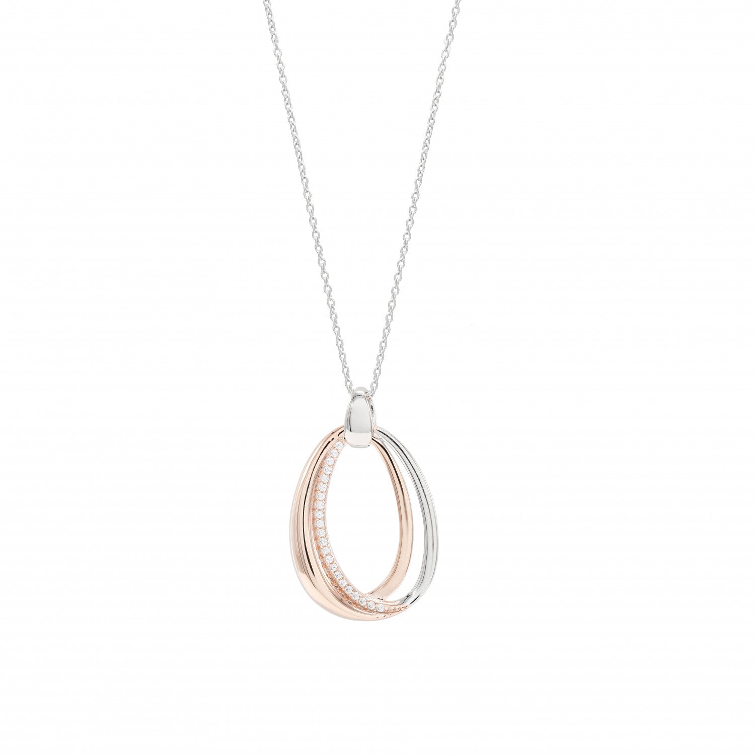Collar · Colgantes bicolor de plata bañada en rosa con motivo de circulo doble.