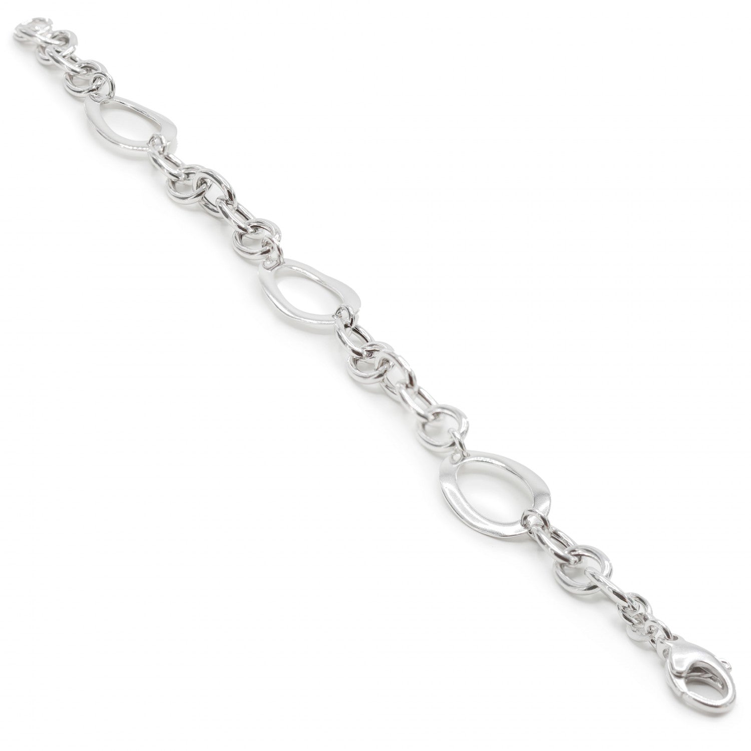 Silver link bracelets with triple oval motif design