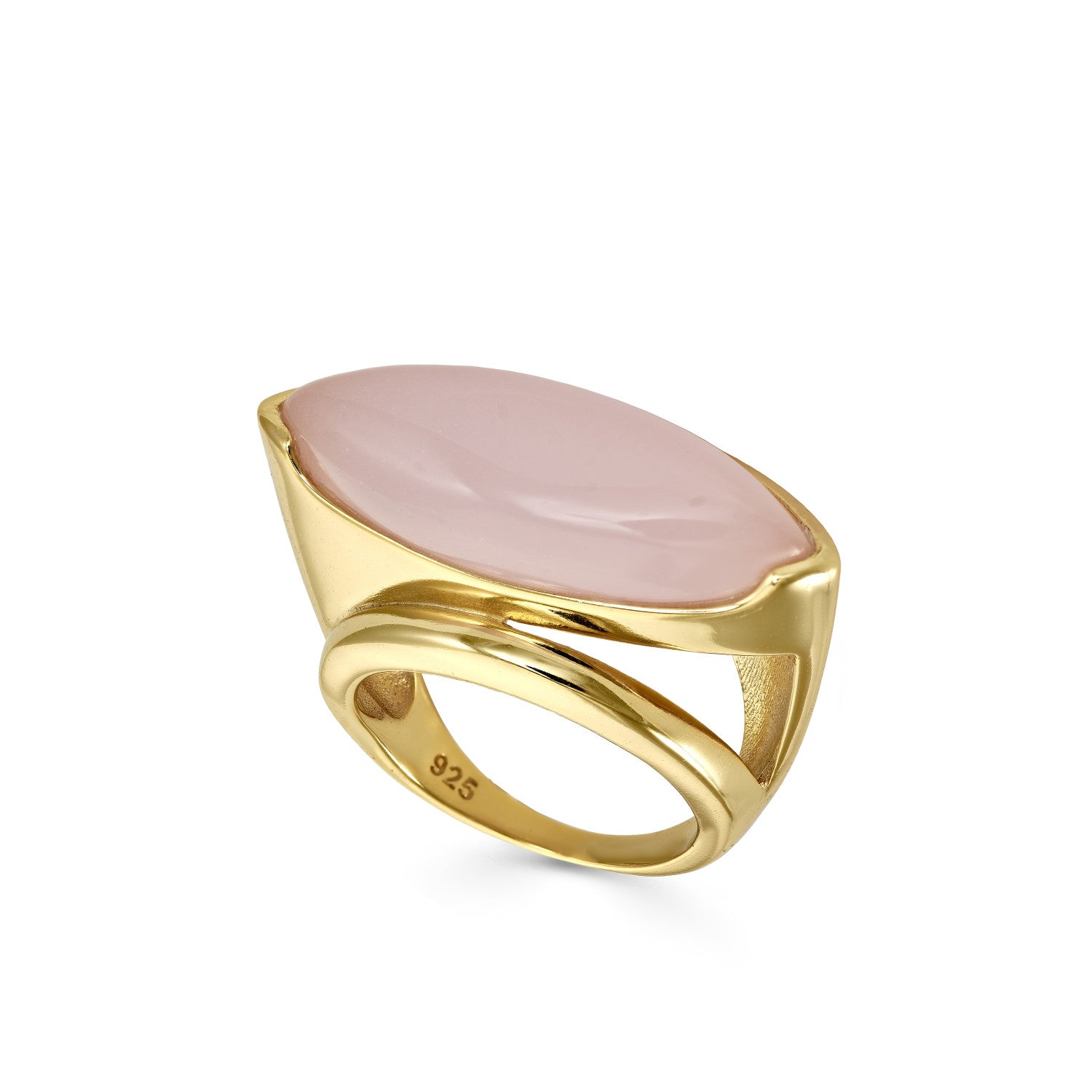 Rings with rose quartz tone stones in gold-plated silver