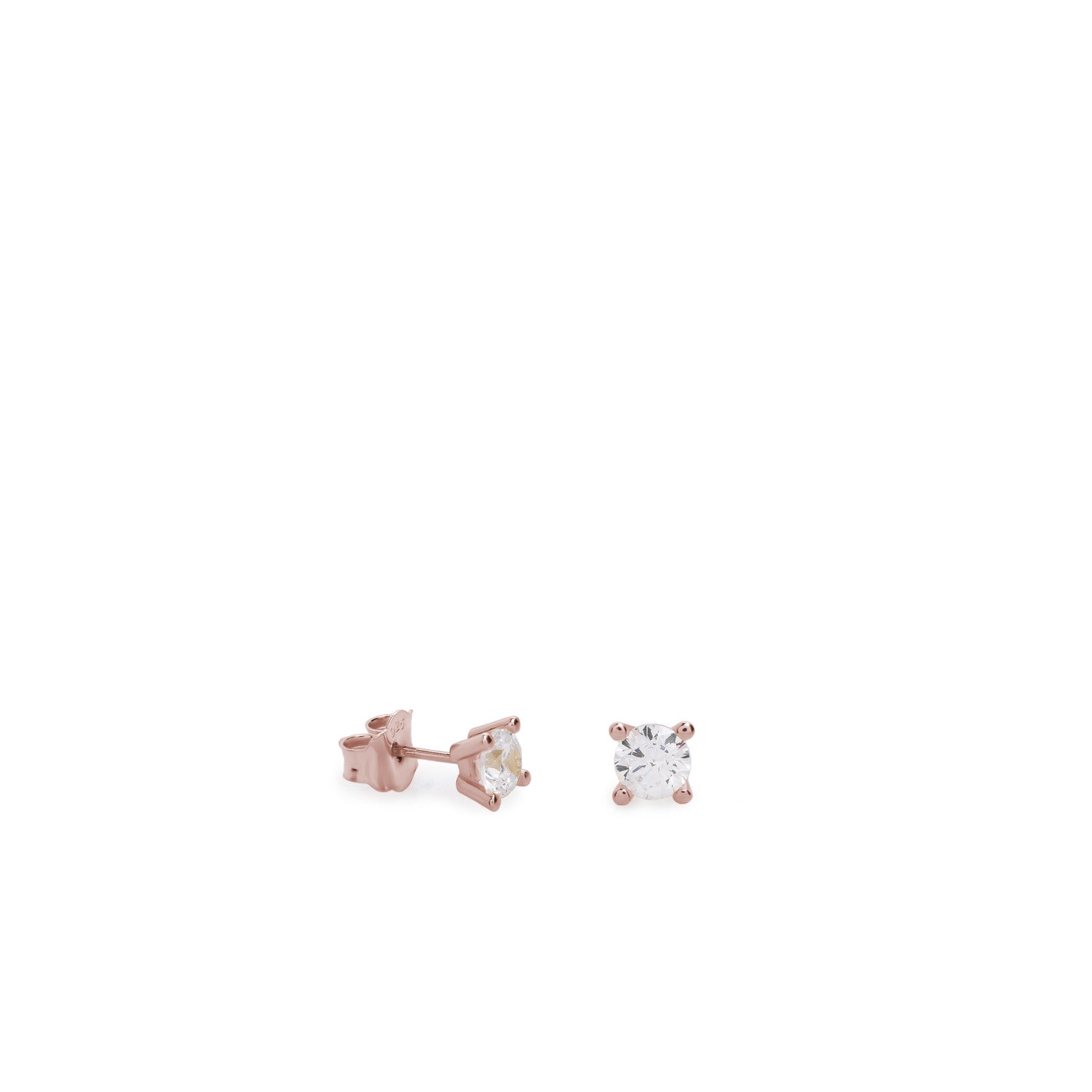 Pendientes pequeños plata baño rosa diseño 4 garras con circonita