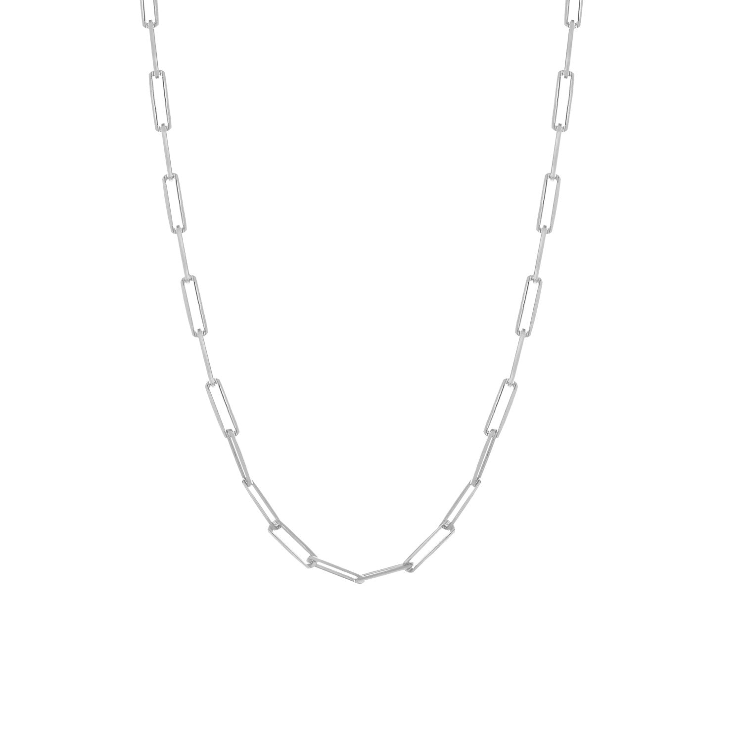 Smooth silver chain with paper-clip link design necklace