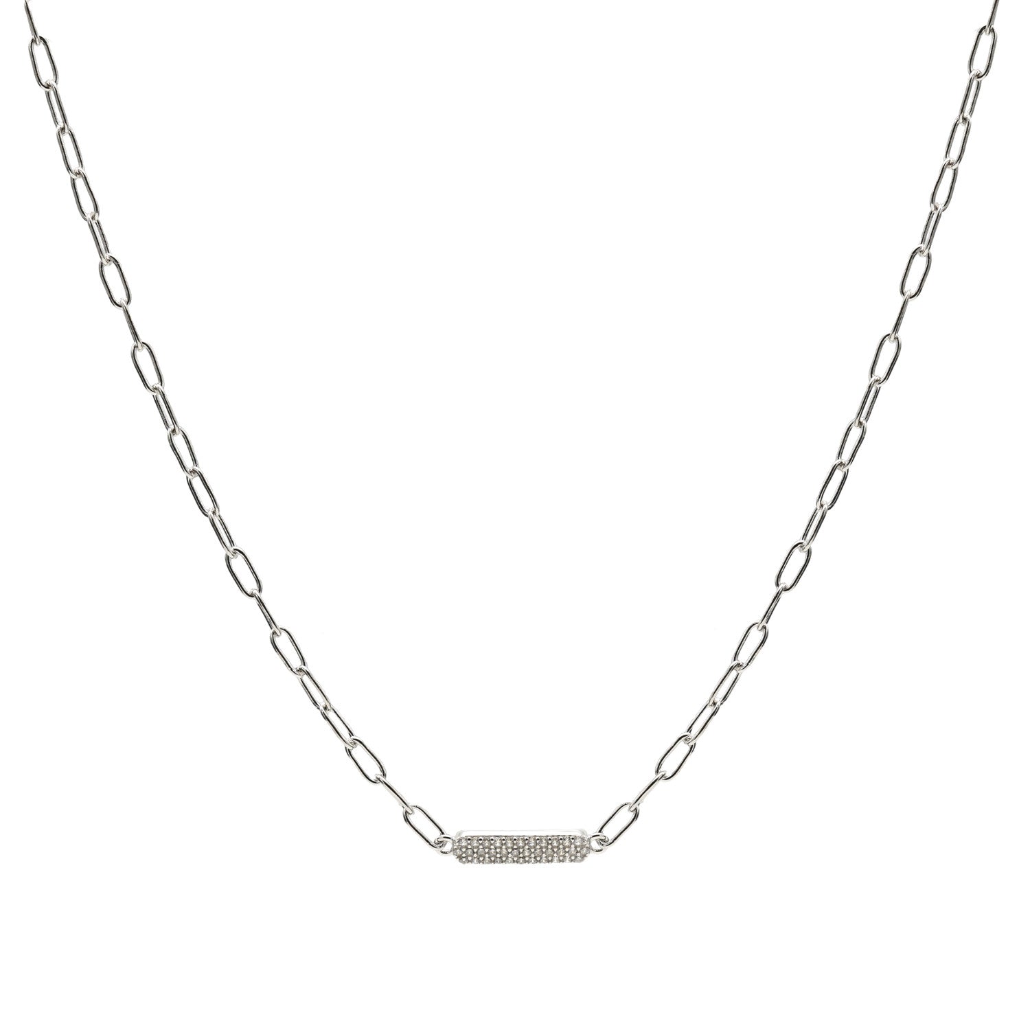 Collar cadena de plata diseño placa con circonitas