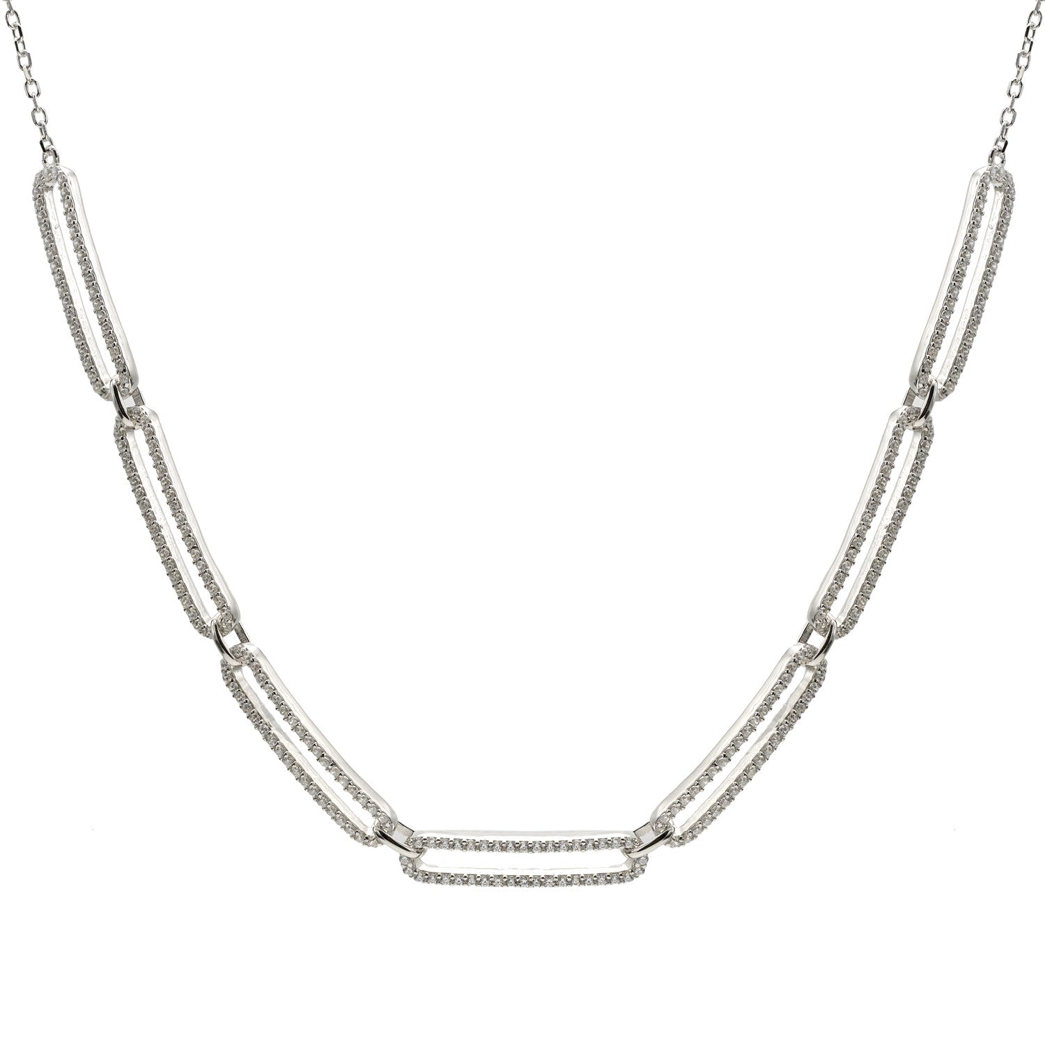 Collar cadena de plata diseño rectangular y circonitas