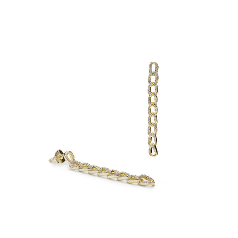 Pendientes largos de plata dorados diseño de cadena con circonitas