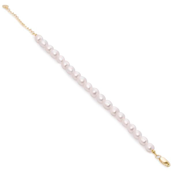 Pulsera con perlas en plata diseño fino dorado