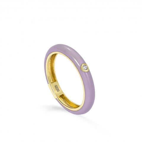 Ring - Lilac enamel ring with central gold plated zirconia design