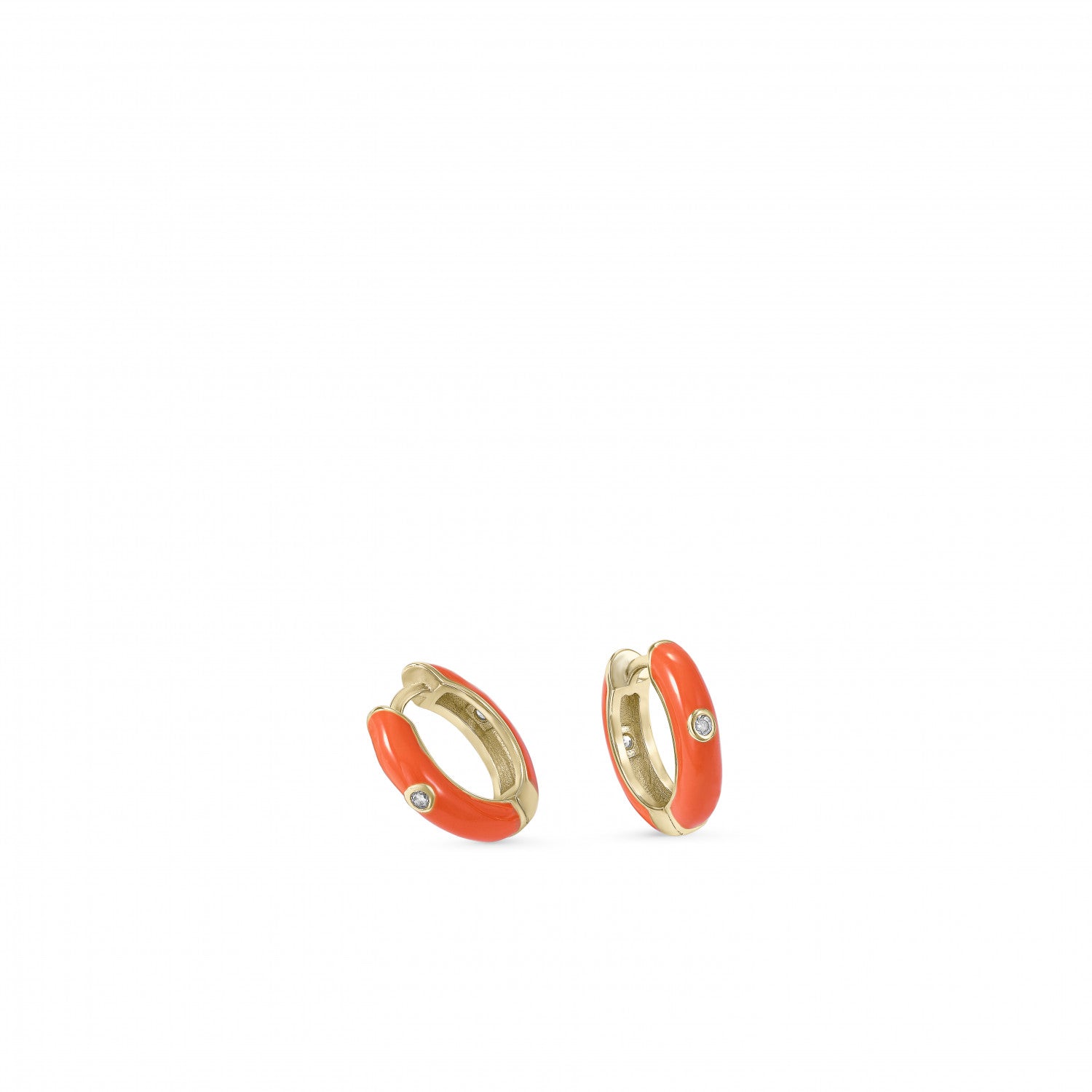 Pendiente · Pendientes aros pequeños diseño esmalte naranja y circonita central