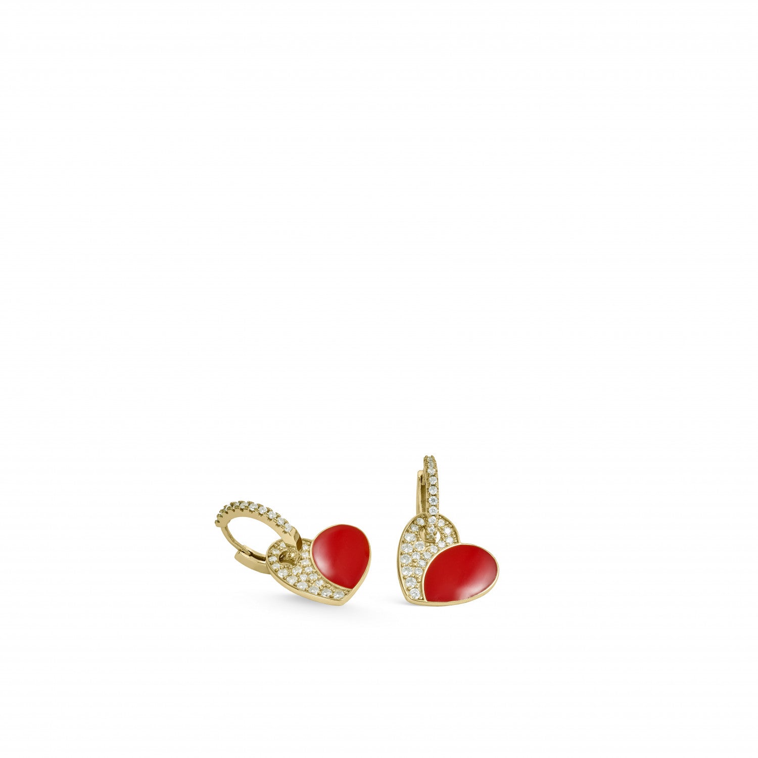 Earrings - Red enamel heart design pendant earrings