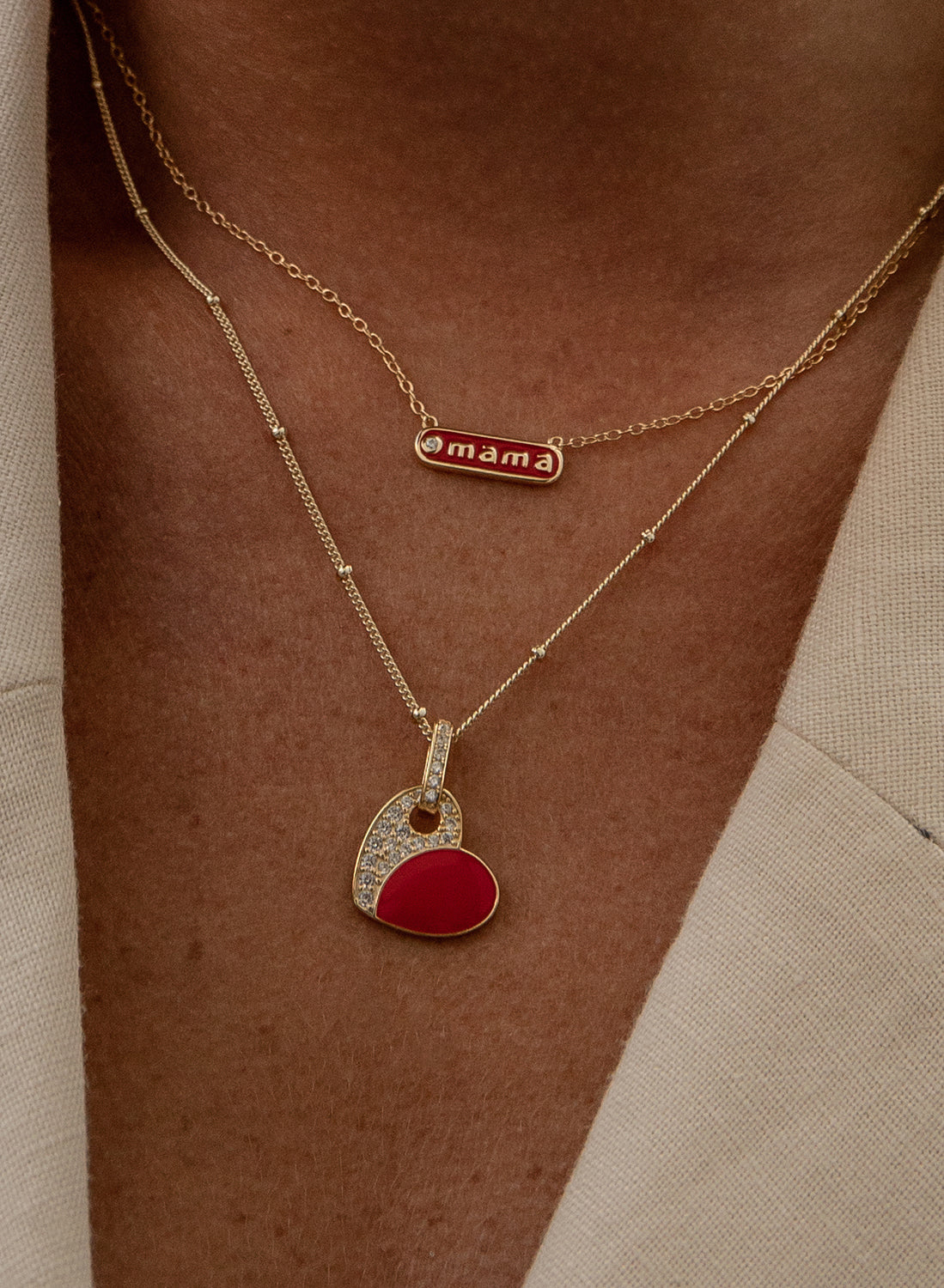 Necklace - Necklaces with enamel heart charm pendants