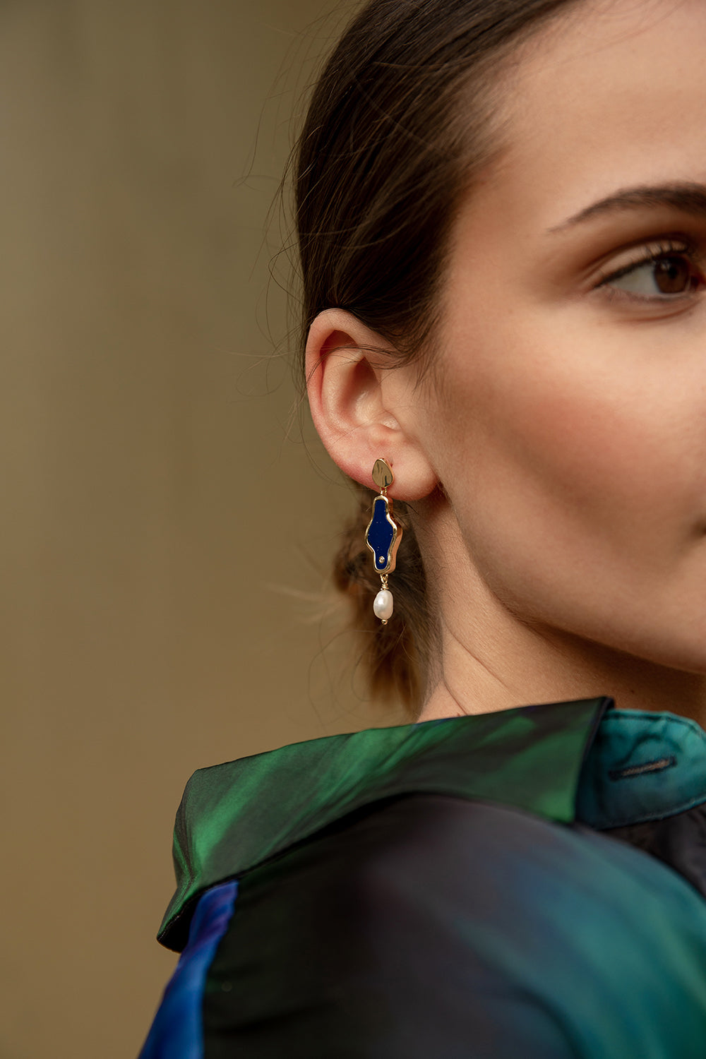 Earrings - Long natural stone earrings with multiform design