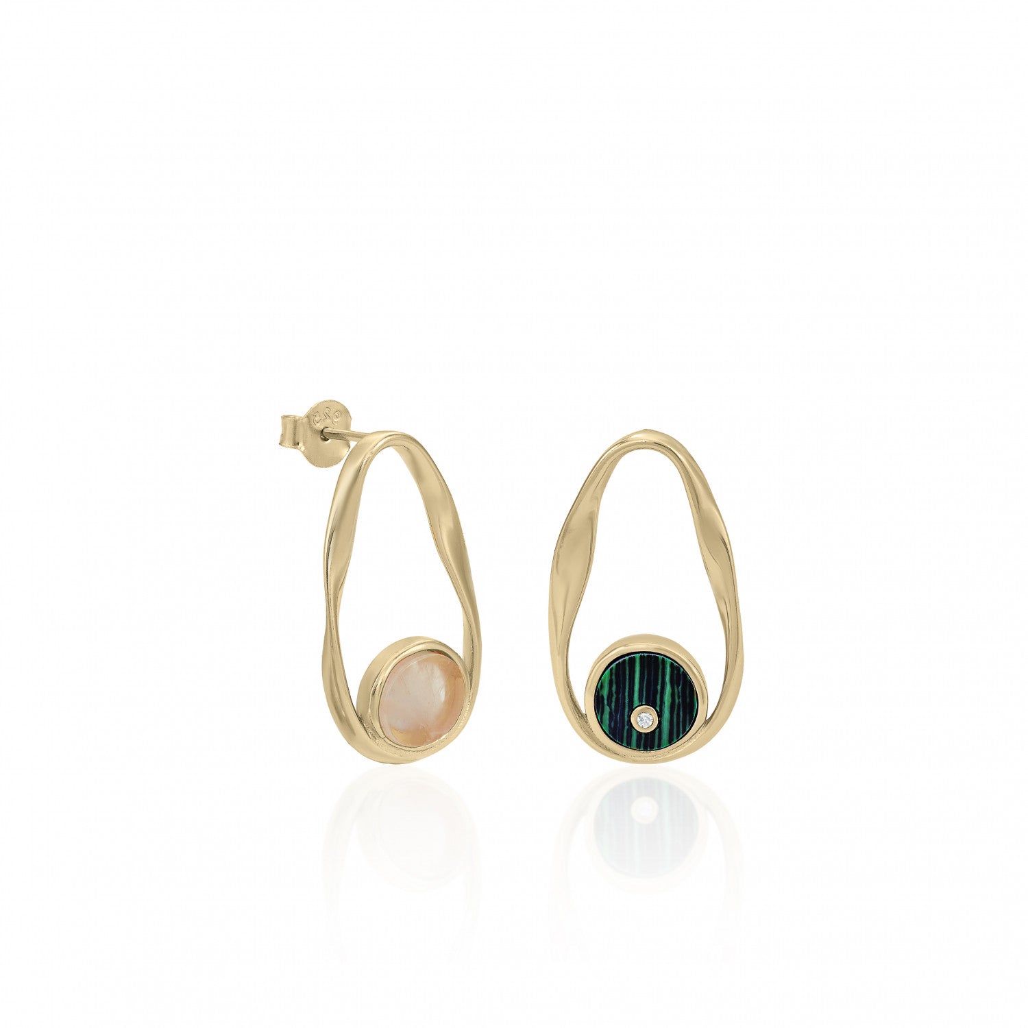 Earrings - Gold-plated natural stone earrings with irregular design