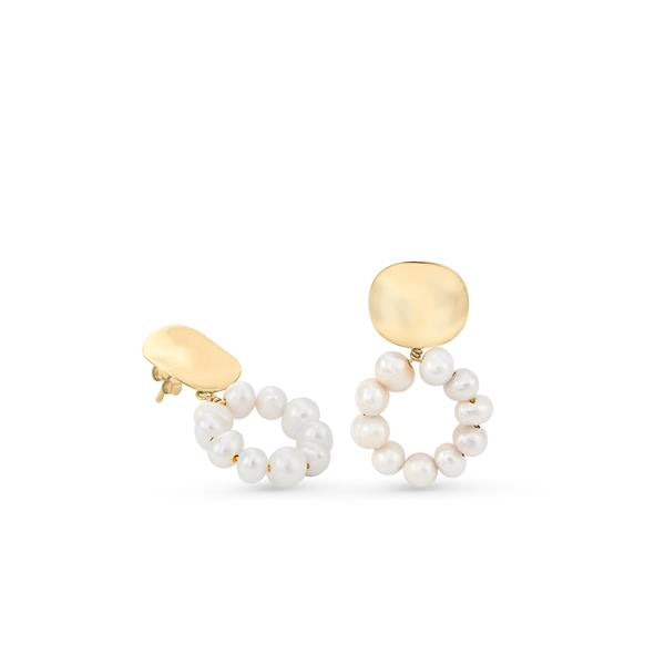 Pendientes perlas diseño circular con botón dorado