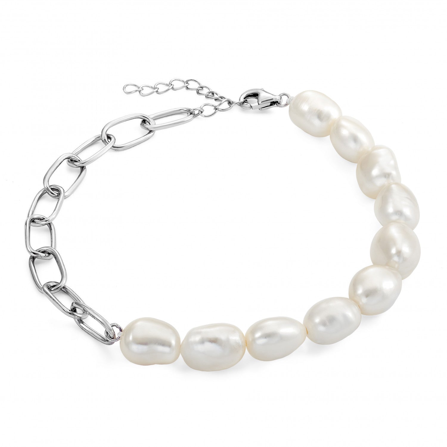 Pulseras de perlas en plata diseño eslabones