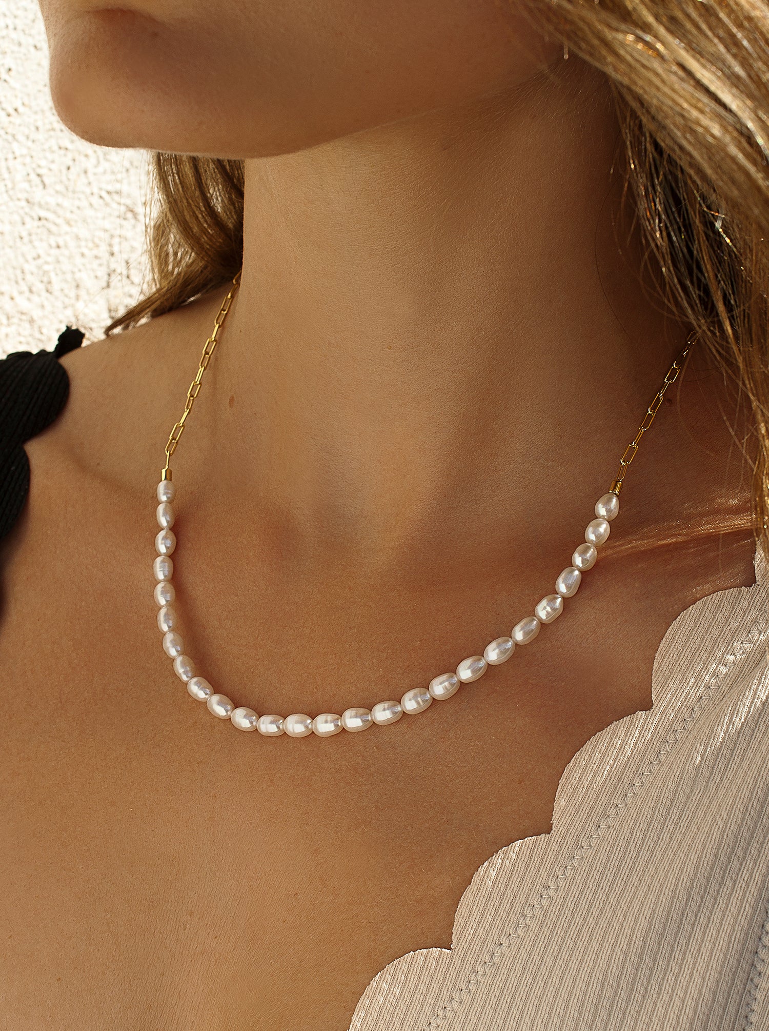 Colgante perlas diseño combinado de cadena paper clip
