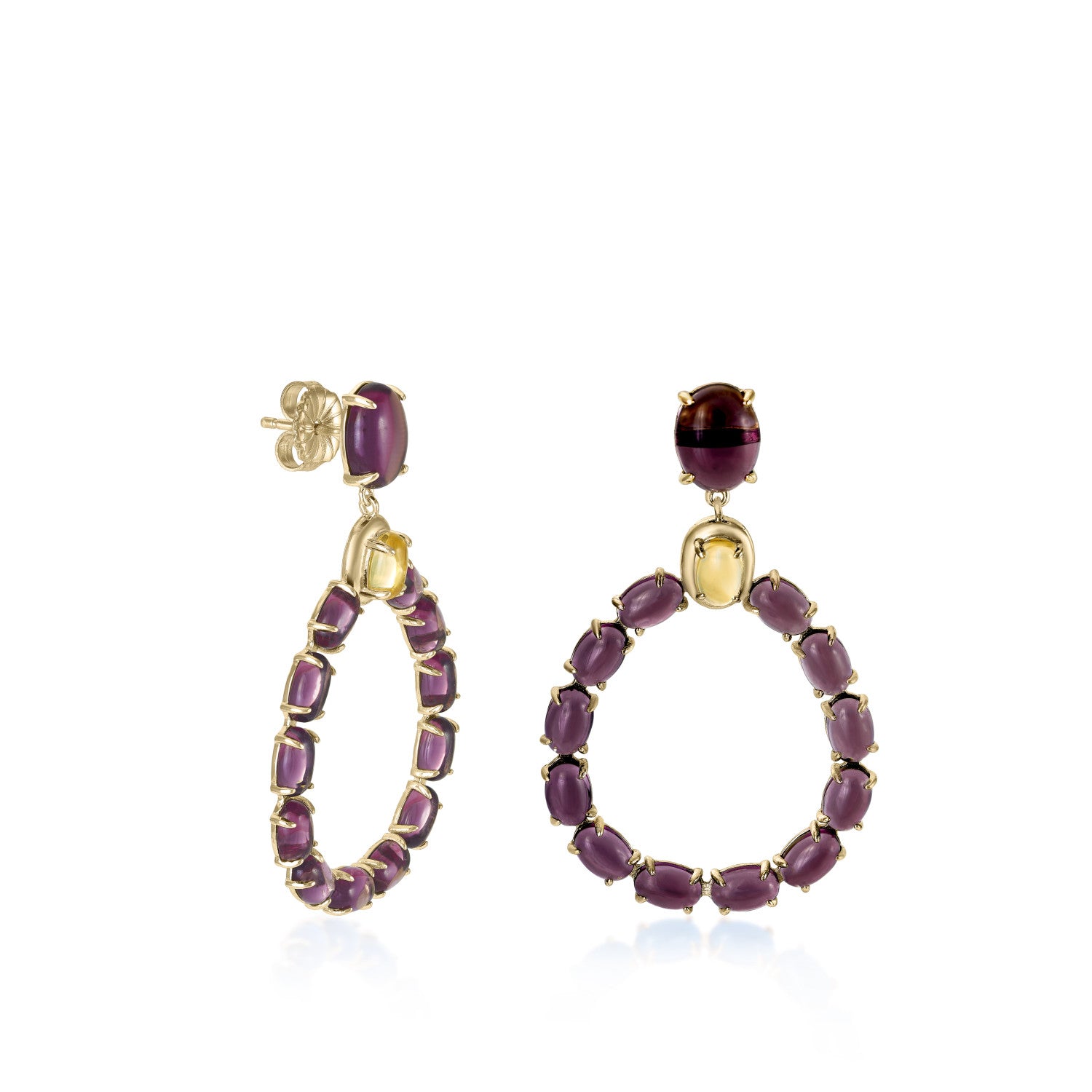 Sterling silver long earrings with amethyst and andratite zirconia body