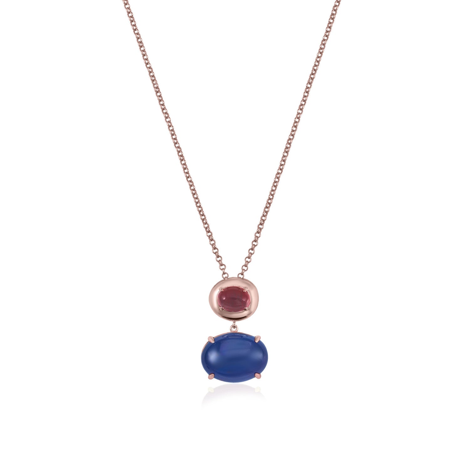 Necklace - Necklaces with silver pendants with double zirconia azurite and fuchsia
