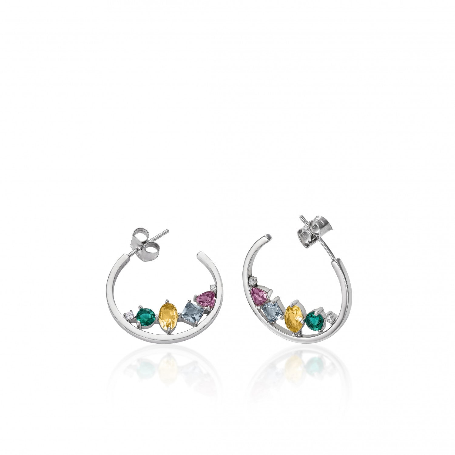 Earrings - Hoop earrings with multicolored mosaic stones and zircons
