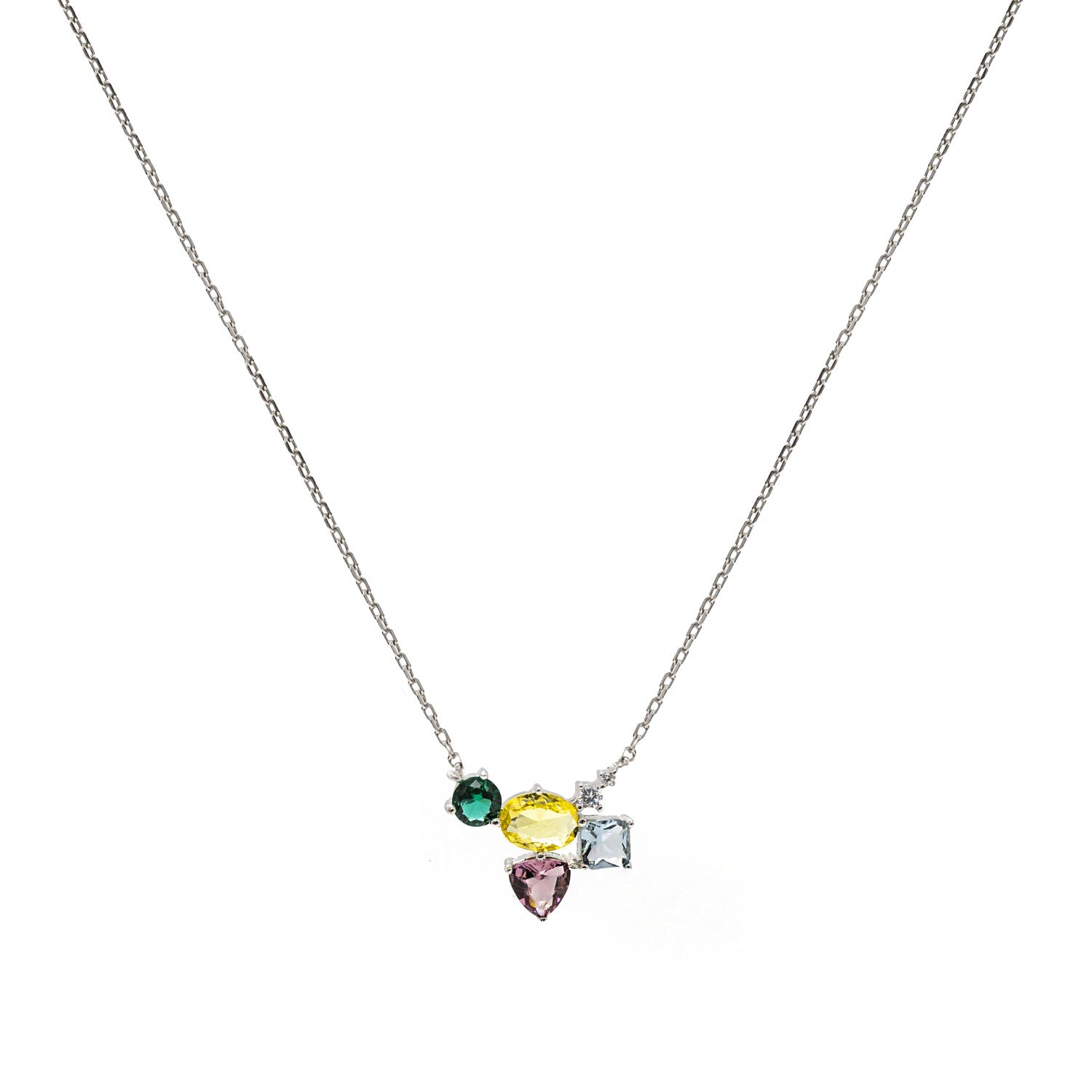 Necklace - Necklaces with multicolor mosaic stones and zirconia design
