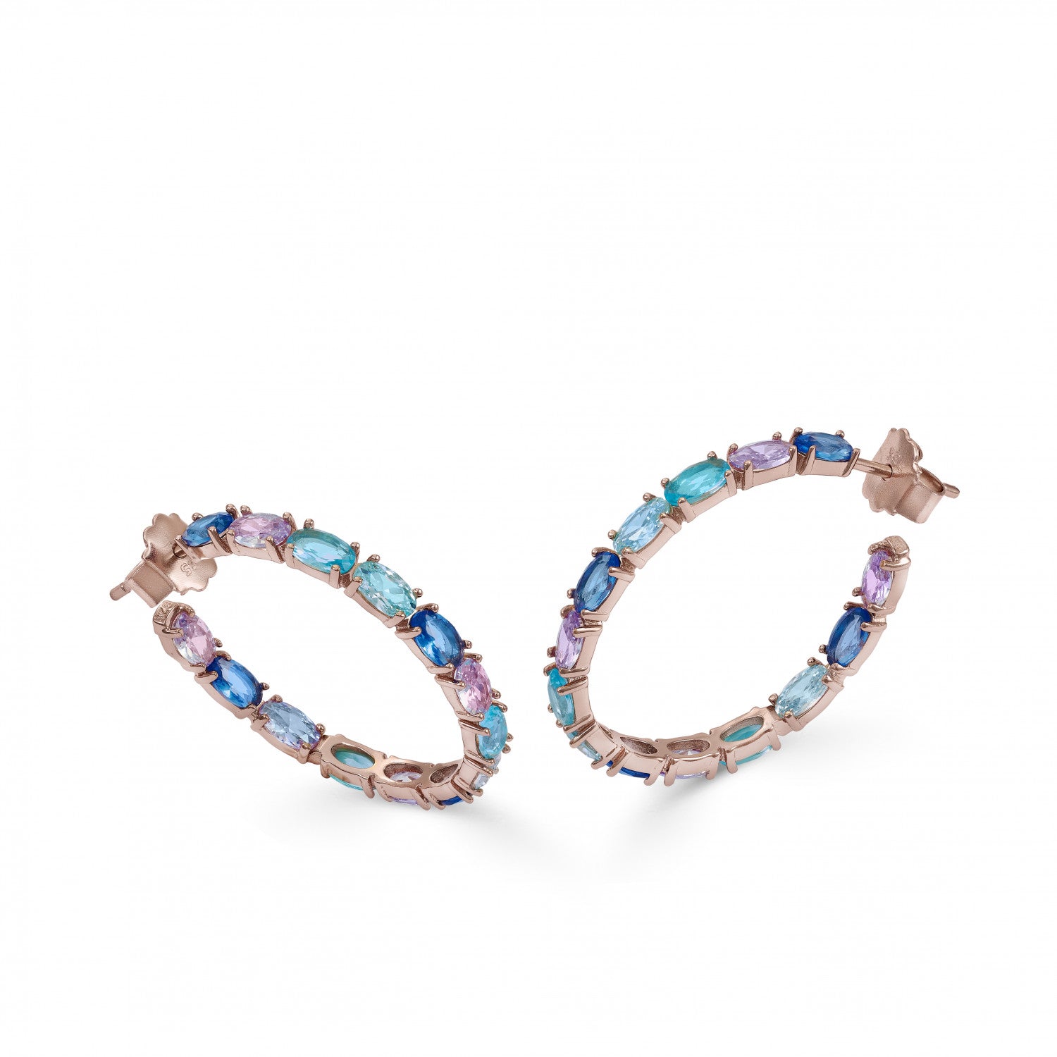 Pendiente · Pendientes aros con piedras de talla oval en tonos azules
