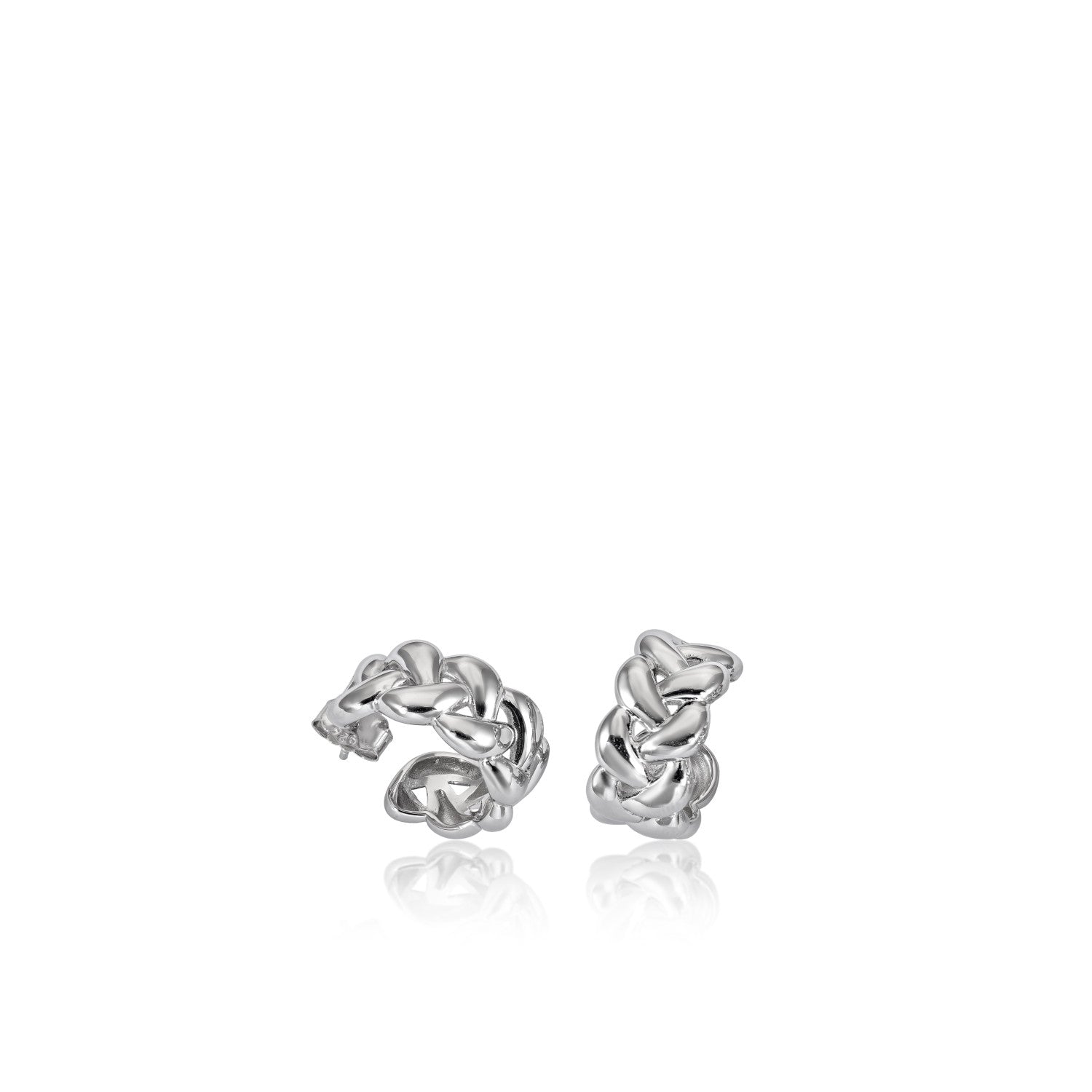 Plain silver hoop earrings with chain design
