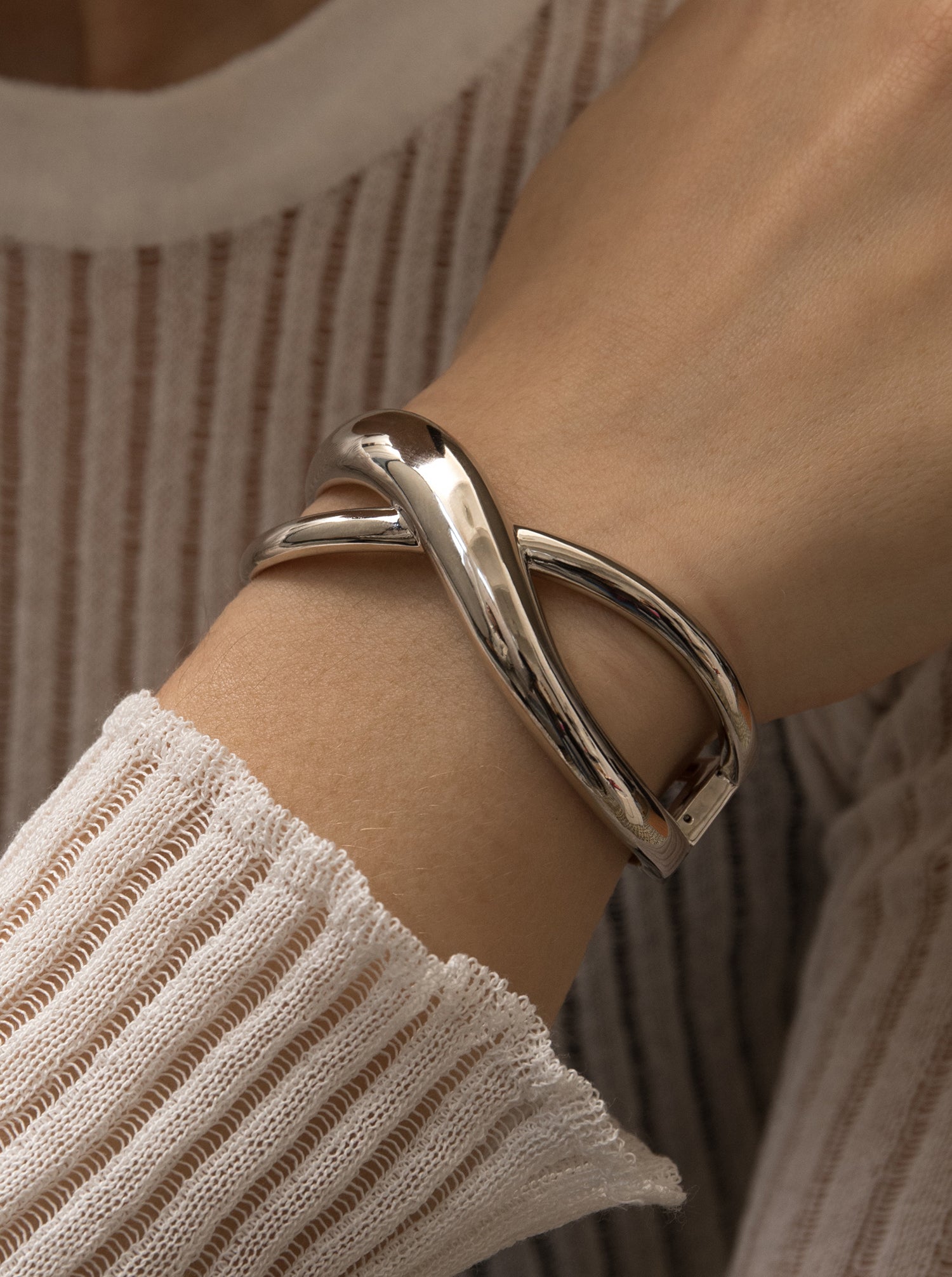 Bracelet bracelet double rail design in plain silver