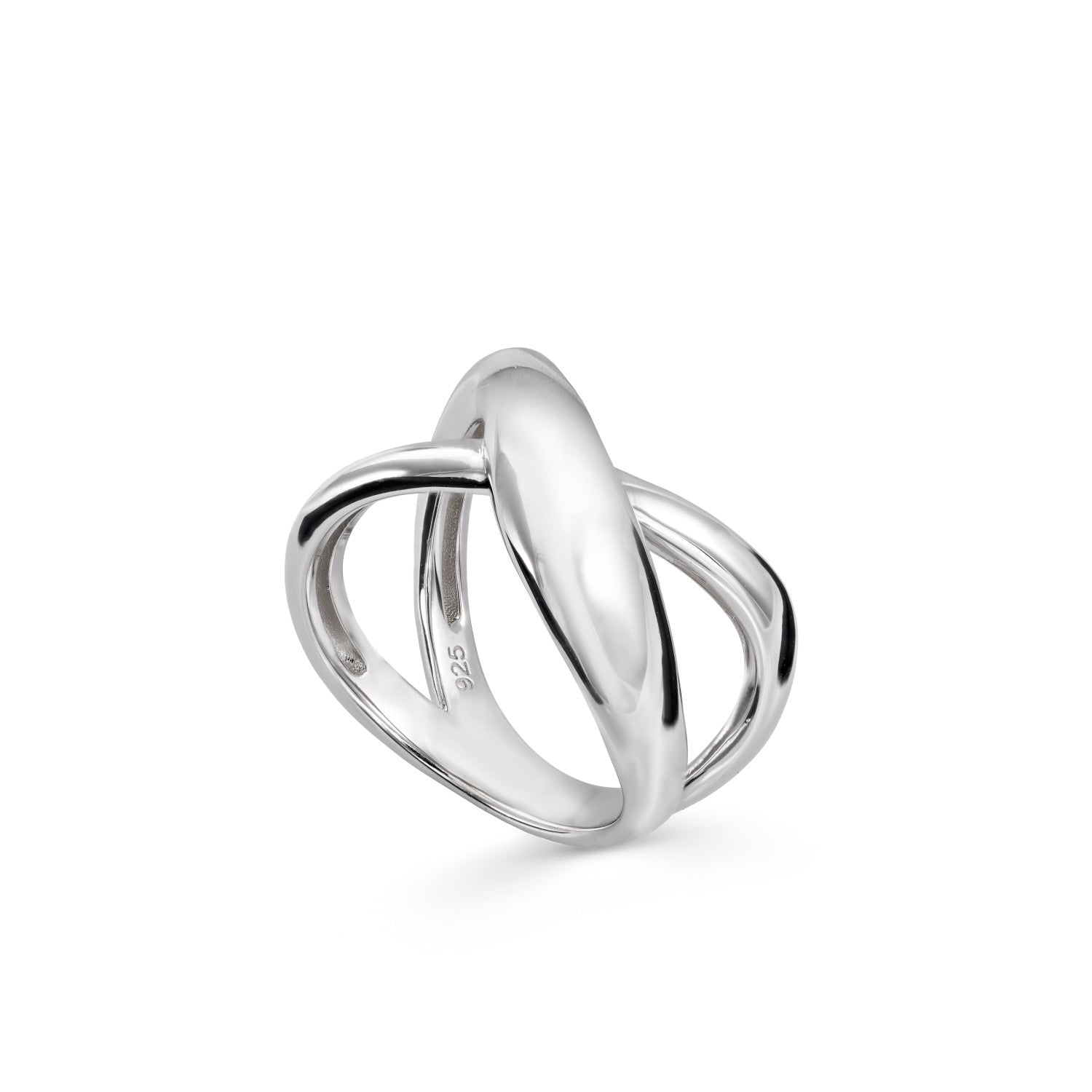 Large double intertwined double lane rings in plain silver