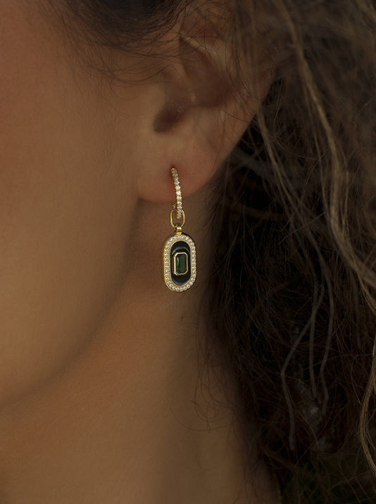 Hoop earrings with oval pendants with zirconia design