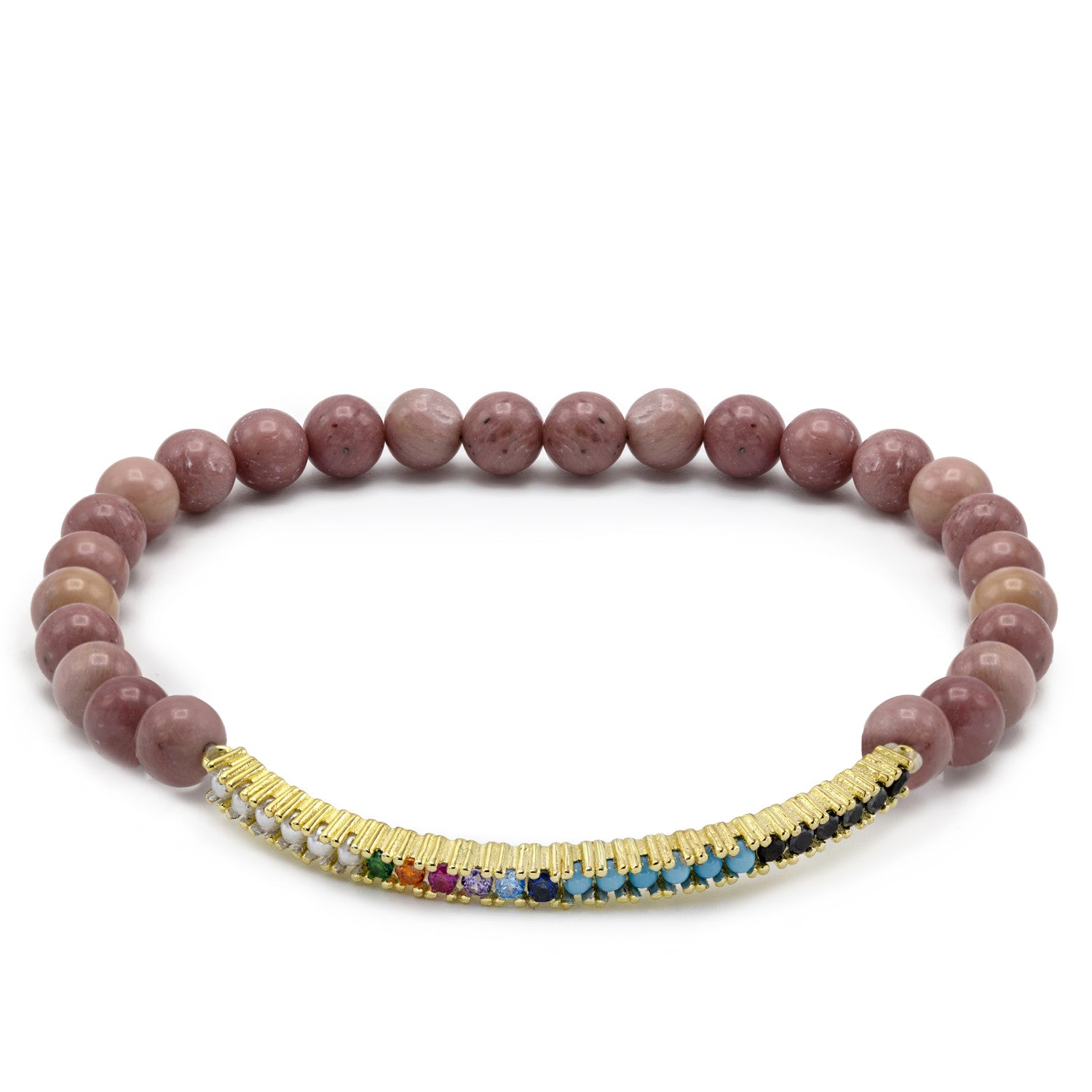 Pulsera · Pulseras de bolas en tonos rojizos con cenefa compuesta por perlas  circonitas y bolas pequeñas