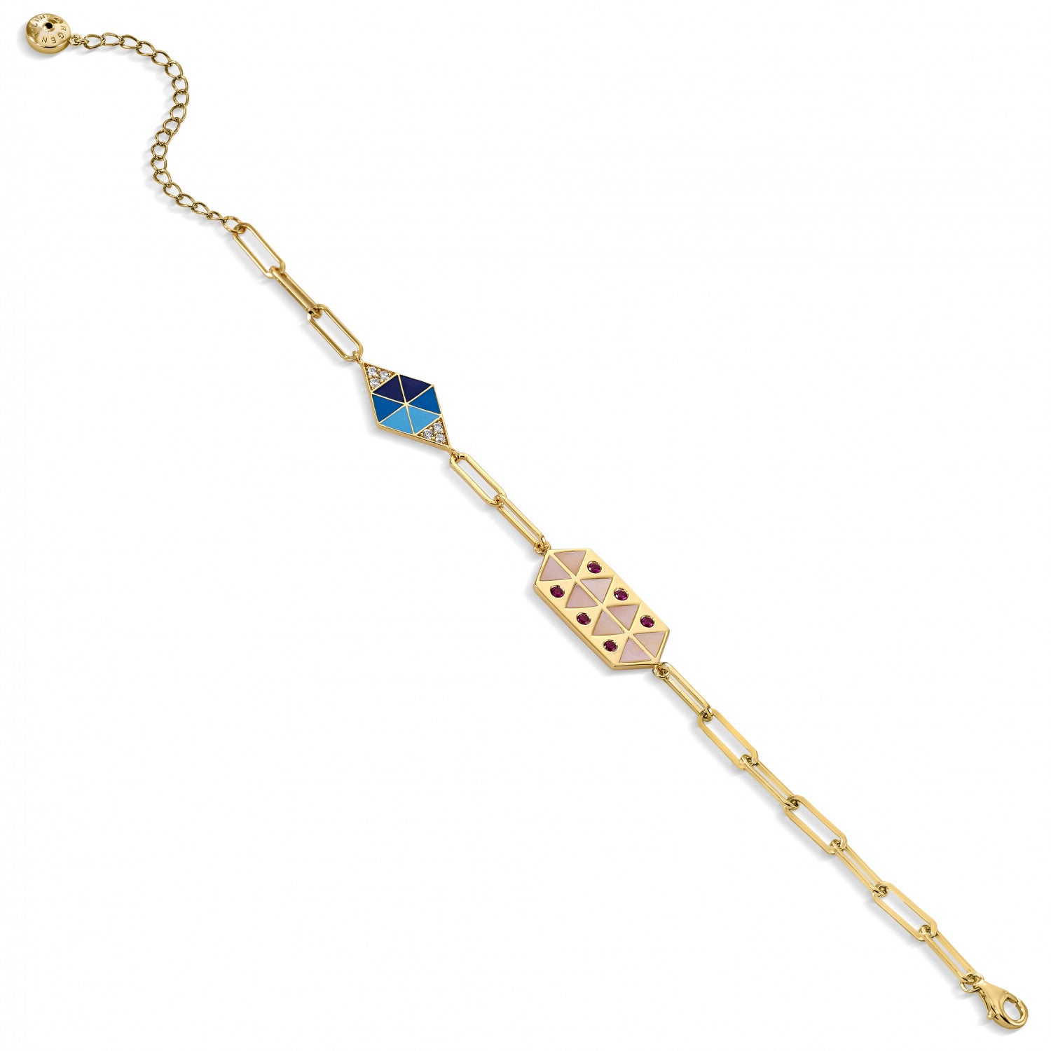 Gold plated silver link bracelet with enamel and zirconia design
