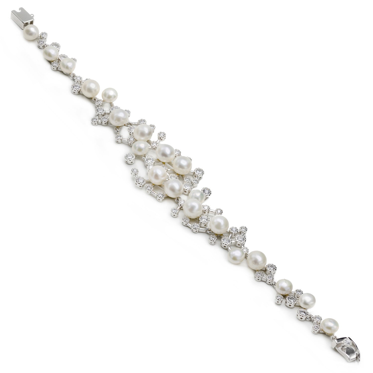 Pulseras brillantes de plata diseño perlas y circonitas