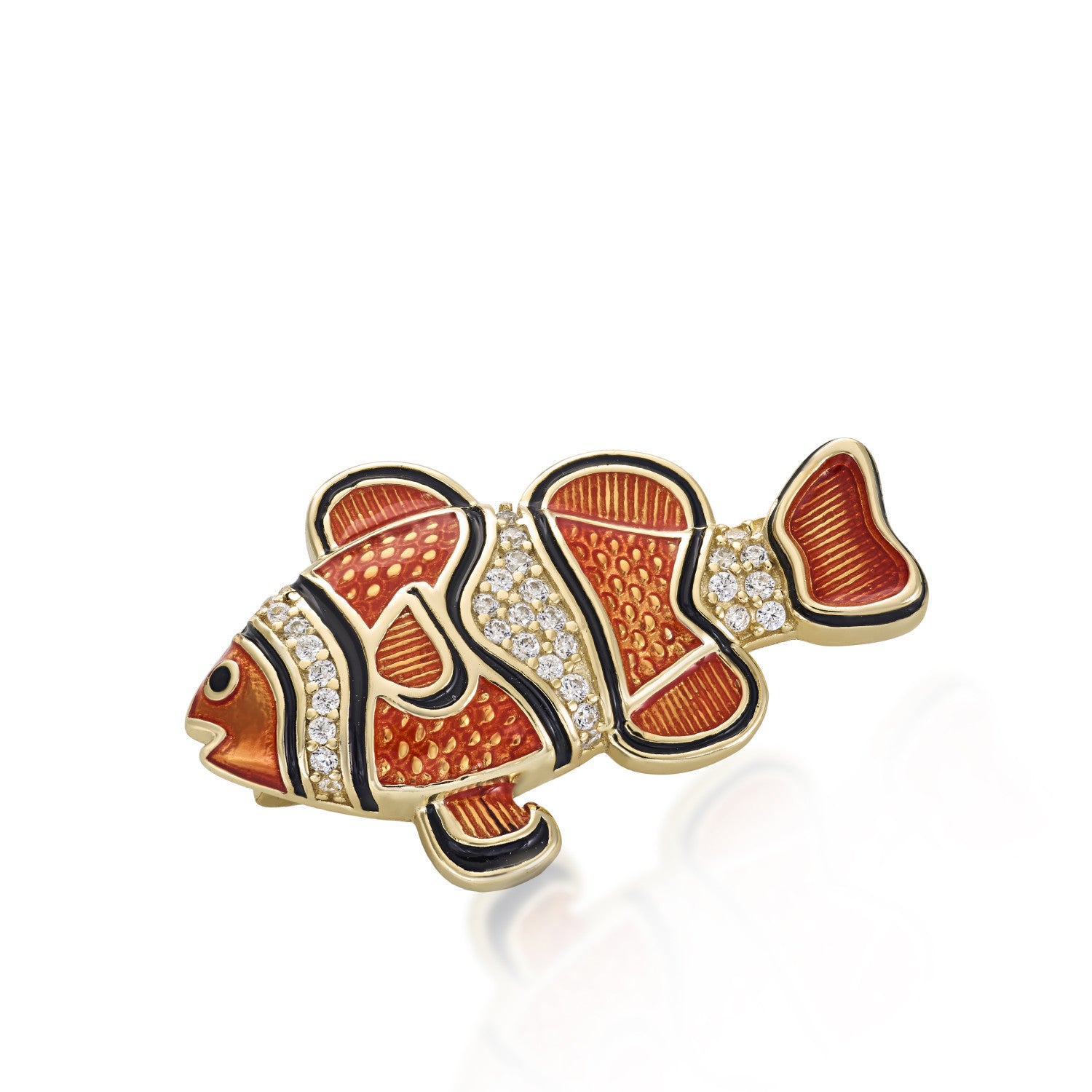 Gold plated silver brooch with clown fish design