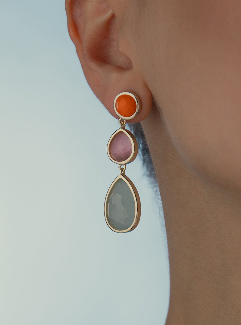 Long natural stone earrings with rose quartz teardrop design