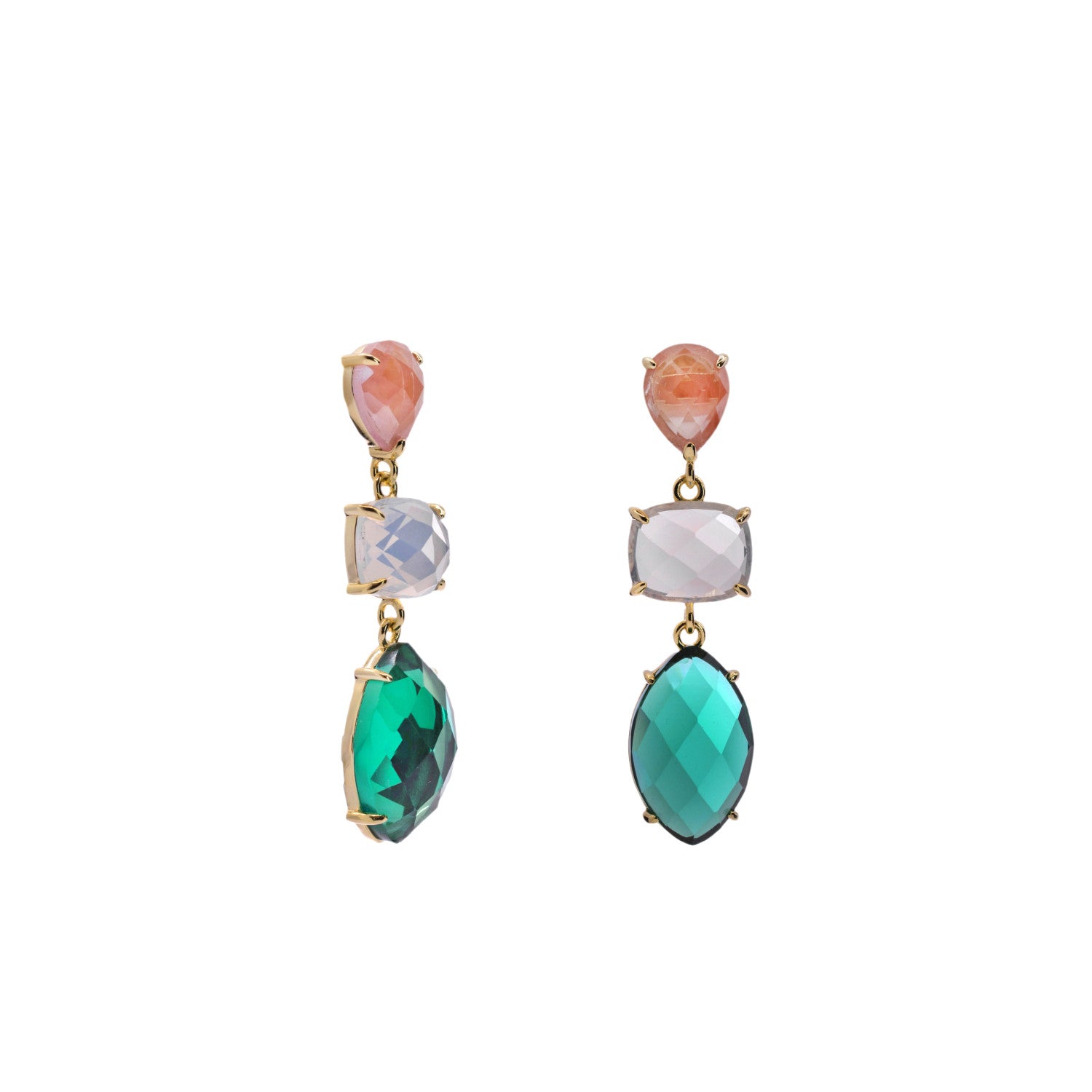 Earrings with long colored stones in turquoise tone