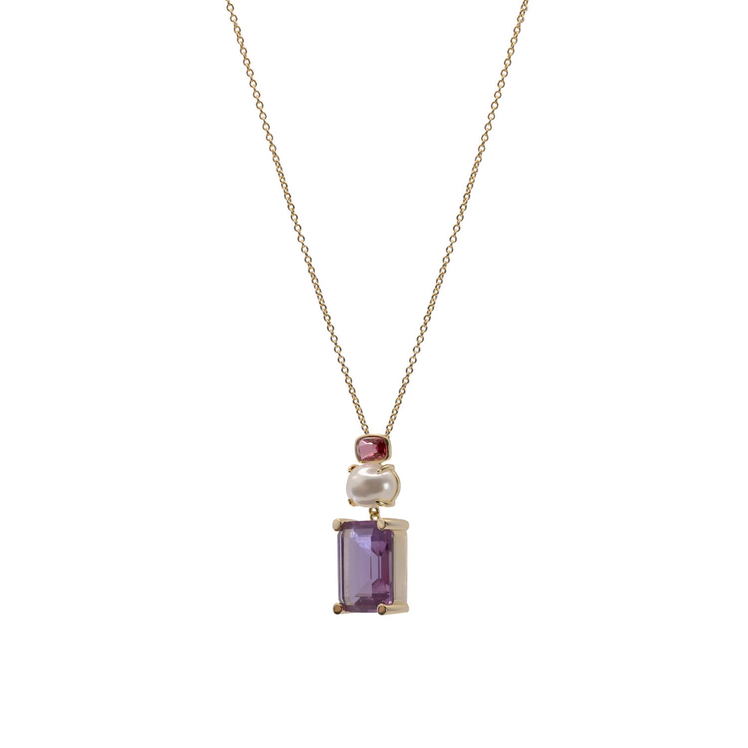 Necklaces with stones geometric design in purple tones