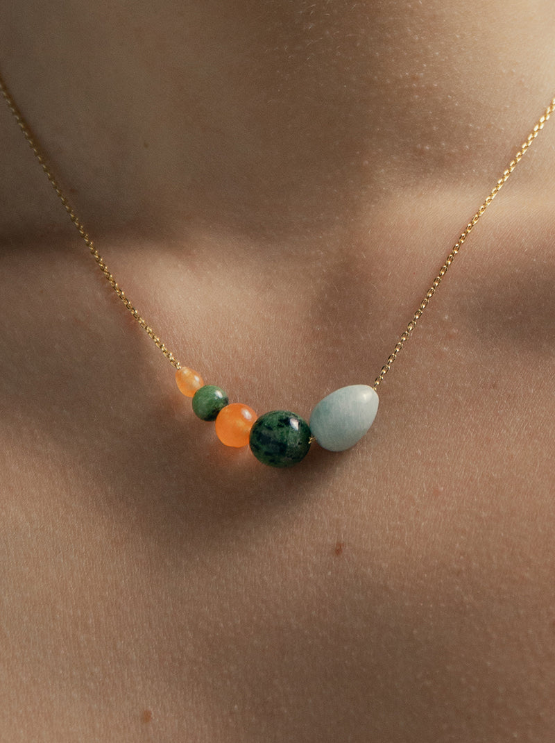 Necklaces with natural stones in nature tone
