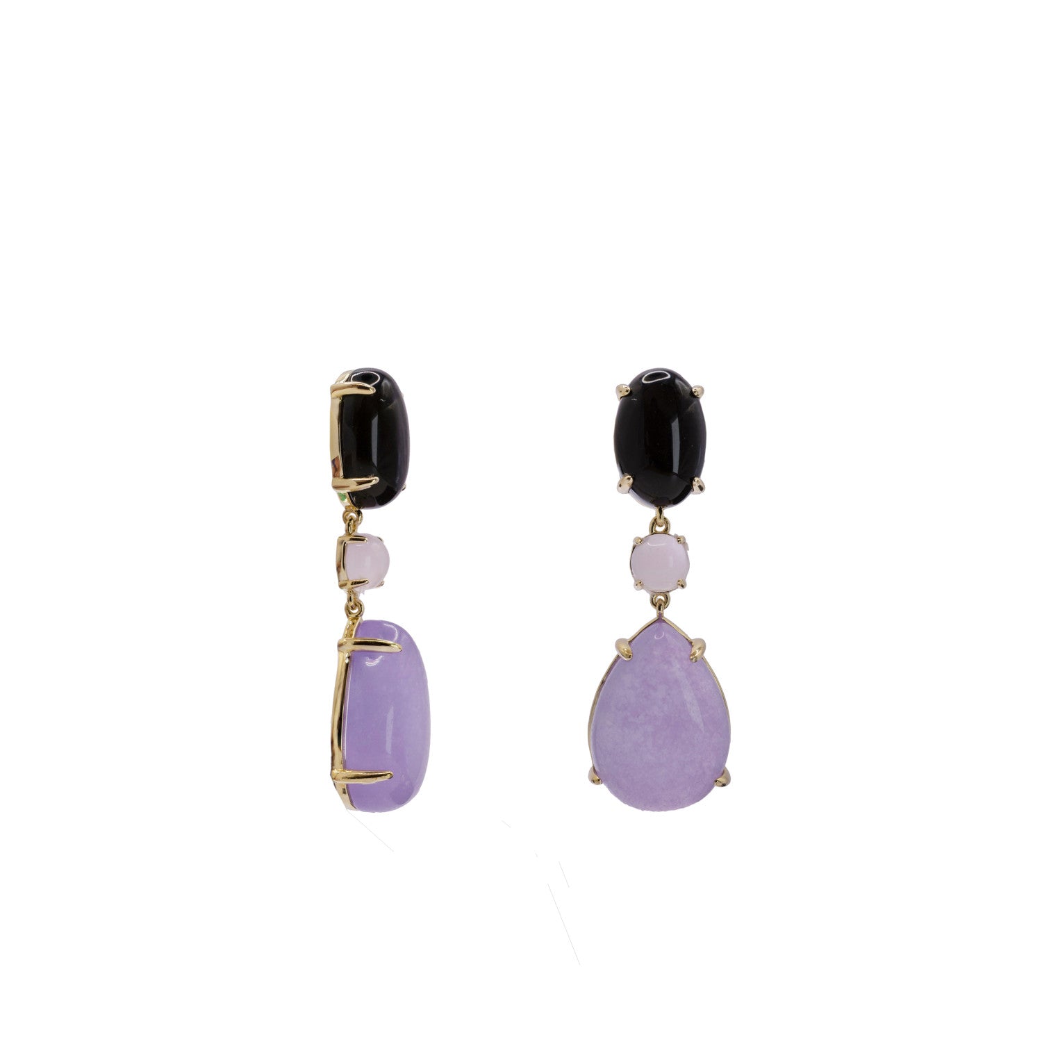 Long natural stone earrings in purple tones