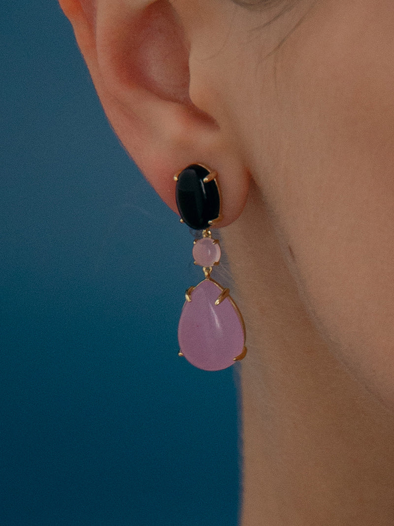 Long natural stone earrings in purple tones