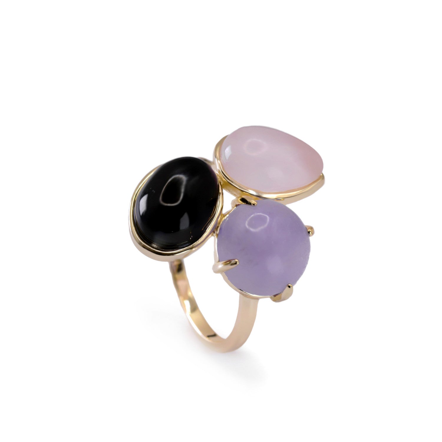 Rings with silver stones in purple tones