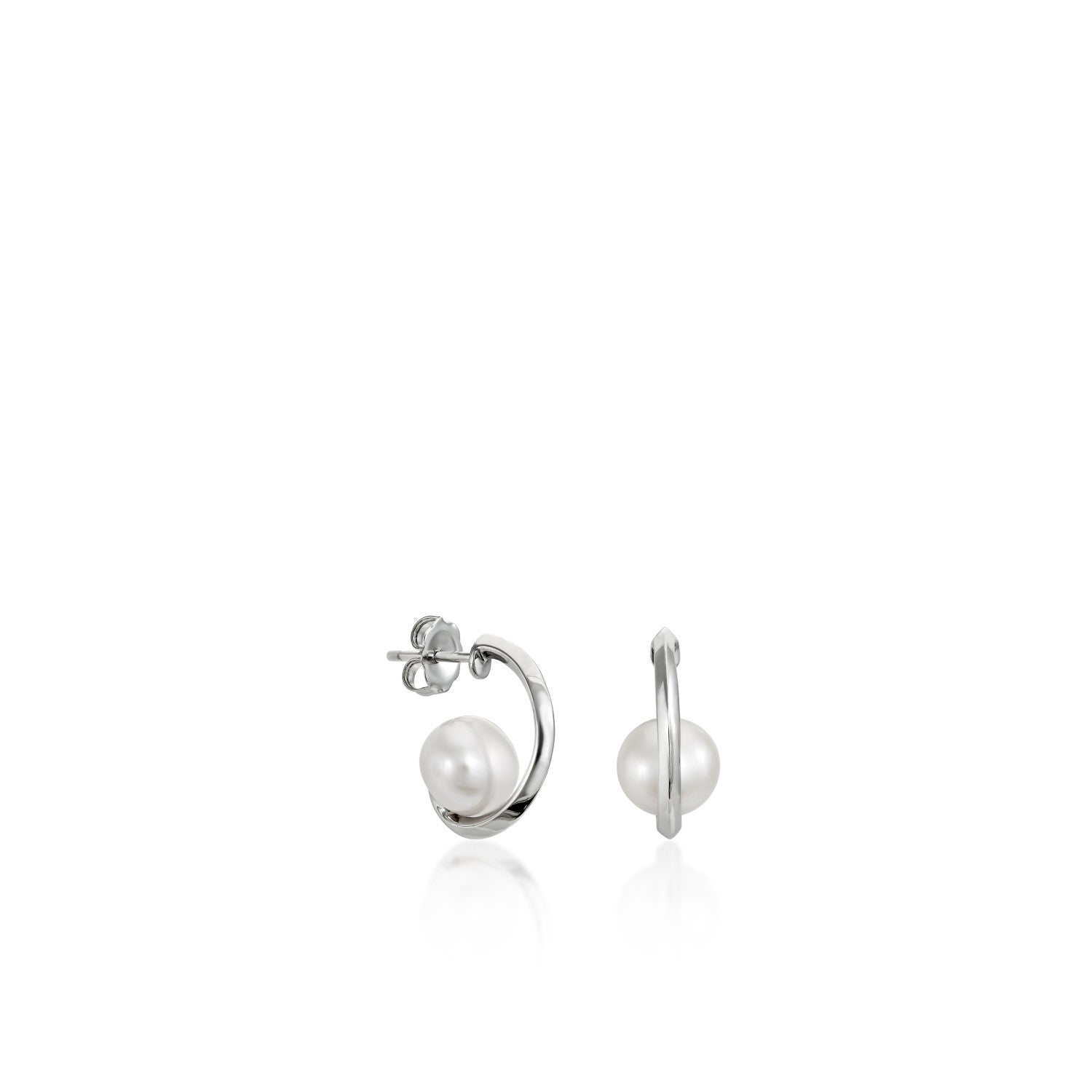 Pendientes aro de plata diseño mini con perla