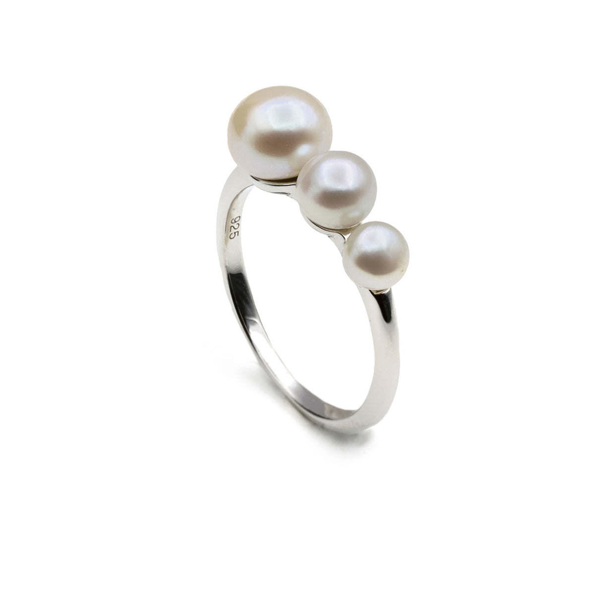 Anillo · Anillos con perlas de plata diseño lineal con triple perla