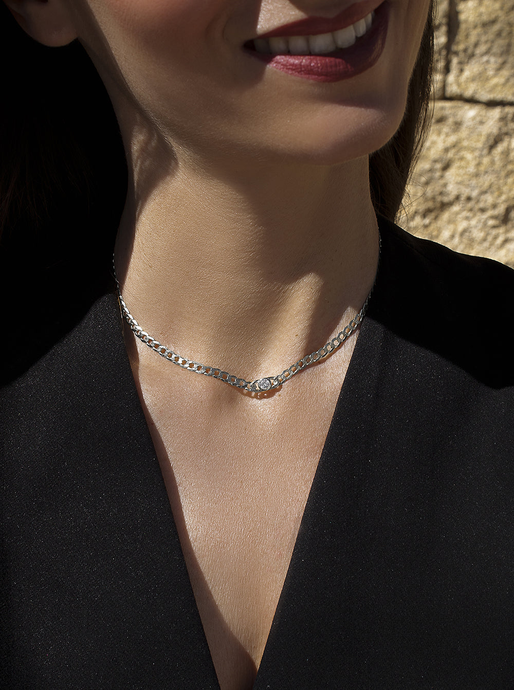 Collar cadena de plata diseño eslabones con circonita