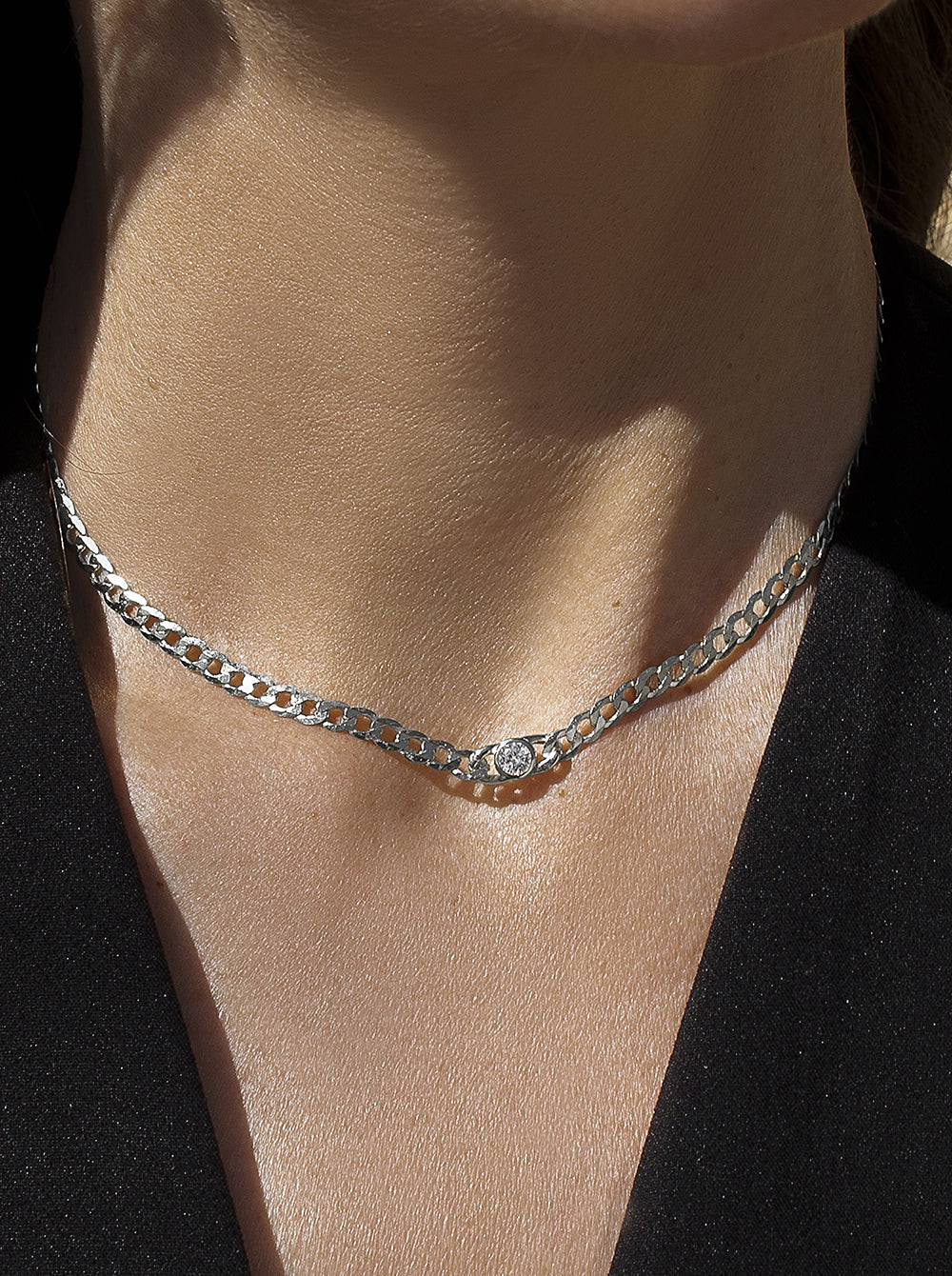 Collar cadena de plata diseño eslabones con circonita